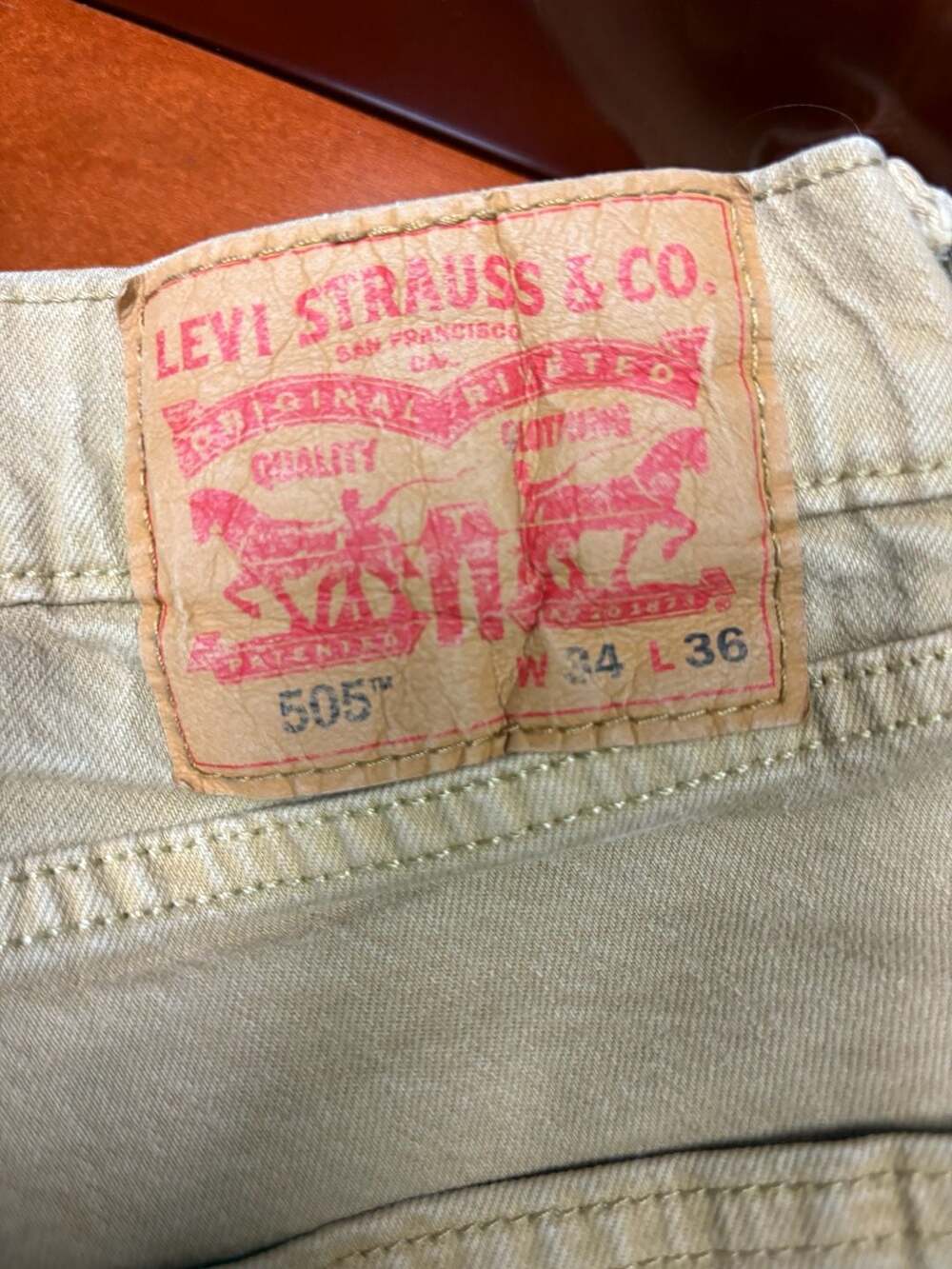 Levi's 505 Regular Straight Leg Jeans Size 34x36 Khaki Tan Cotton